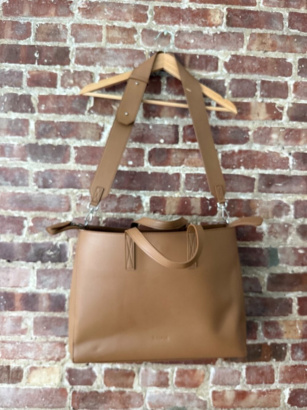 Calpak Tan Camel Laptop Work Bag Convertible Tote Crossbody Commuter Bag
